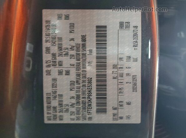 1FTEW3KP9SKE53802 2025 FORD F150 Gray VIN sticker view