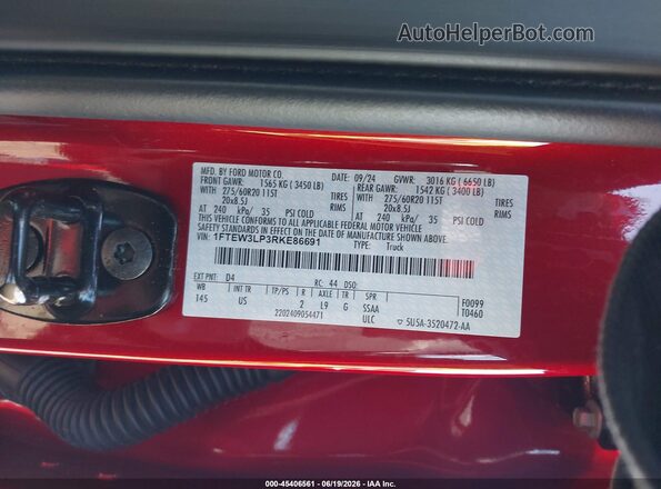 1FTEW3LP3RKE86691 2024 FORD F150 Red Вид підкапотного простору