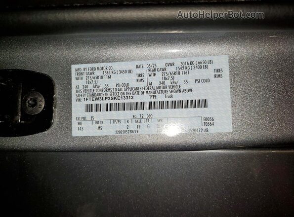 1FTEW3LP3SKE13312 2025 FORD F150 Gray 