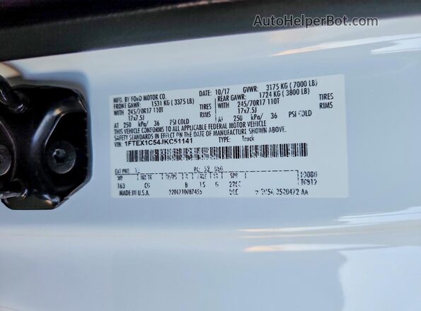 1FTEX1C54JKC51141 2018 FORD F150 White 