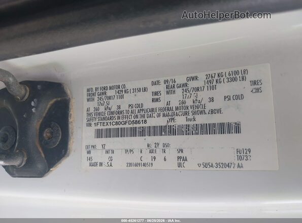 1FTEX1C80GFD58618 2016 FORD F150 White Vista del compartimento del motor