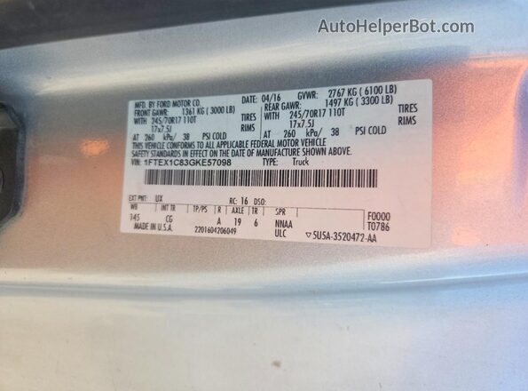 1FTEX1C83GKE57098 2016 FORD F150 Silver Вид підкапотного простору