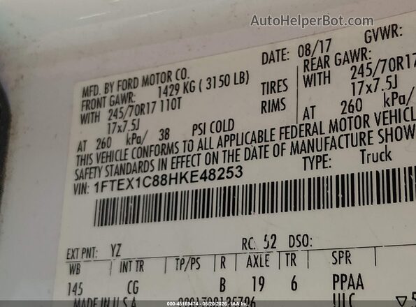 1FTEX1C88HKE48253 2017 FORD F150 White 