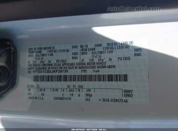 1FTEX1CB2JKF29735 2018 FORD F150 Белый Вид подкапотного пространства