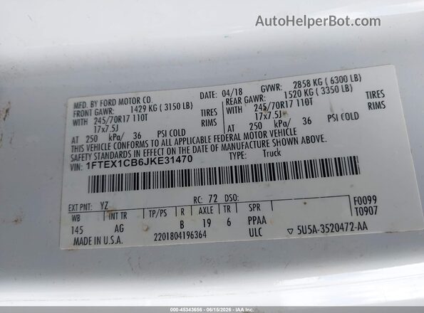 1FTEX1CB6JKE31470 2018 FORD F150 White Engine compartment view