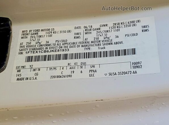1FTEX1CB6JKE81933 2018 FORD F150 White ძრავის განყოფილების ხედი