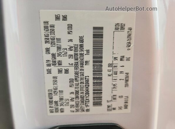 1FTEX1CB6KKE66673 2019 FORD F150 White 