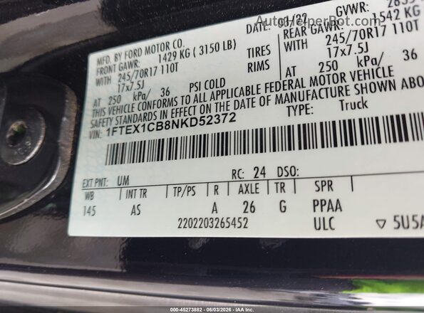 1FTEX1CB8NKD52372 2022 FORD F150 Черный Вид подкапотного пространства