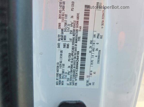 1FTEX1CB9NKD64109 2022 FORD F150 White 