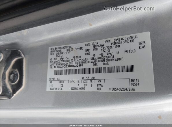 1FTEX1CBXKKD32989 2019 FORD F150 White 