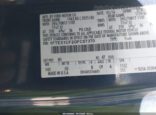 1FTEX1CF2GFC57370 2016 FORD F150 Blue Widok komory silnika