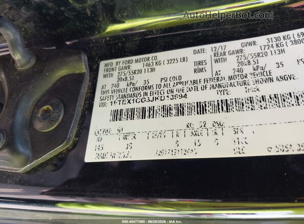 1FTEX1CG3JKD18894 2018 FORD F150 Black Widok komory silnika