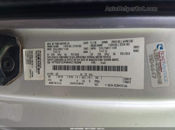 1FTEX1CP0KKC18298 2019 FORD F150 Silver Вид підкапотного простору