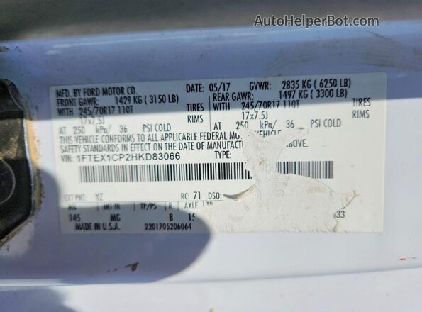 1FTEX1CP2HKD83066 2017 FORD F150 White Вид задньої частини салону