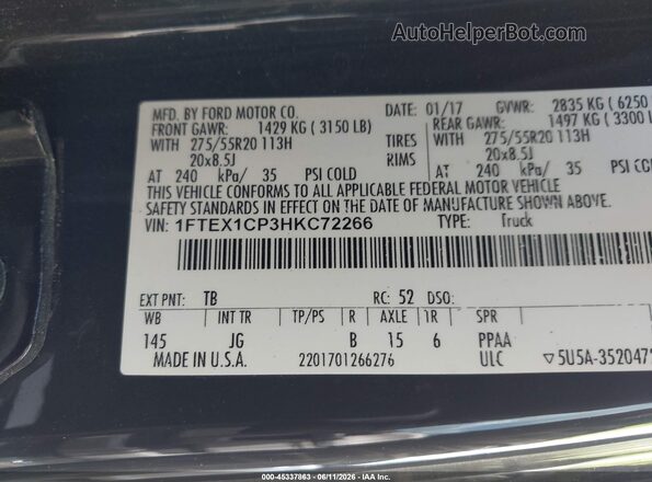 1FTEX1CP3HKC72266 2017 FORD F150 Gray Շարժիչի բաժամունքի տեսք