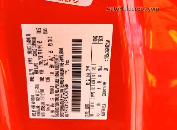 1FTEX1CP7LKD67650 2020 FORD F150 Red 