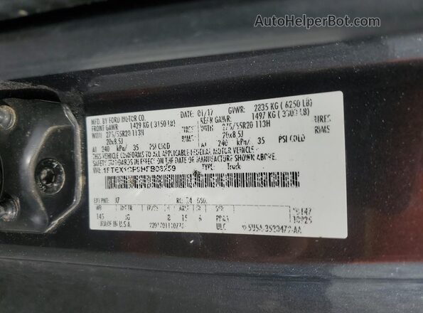1FTEX1CP9HFB06259 2017 FORD F150 Gray Vista del compartimento del motor