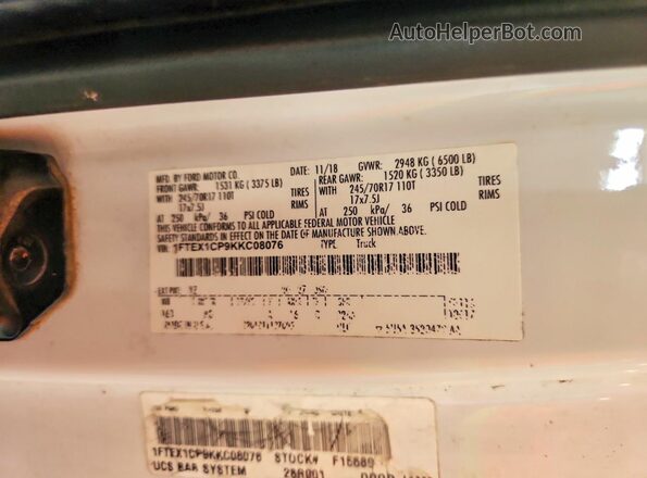 1FTEX1CP9KKC08076 2019 FORD F150 White 