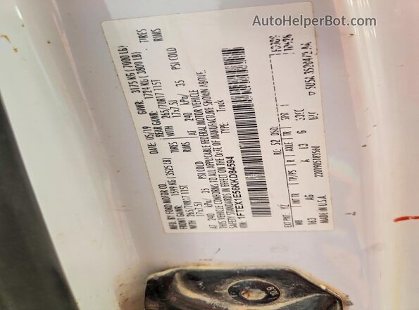 1FTEX1E56KKD84594 2019 FORD F150 Белый Вид подкапотного пространства