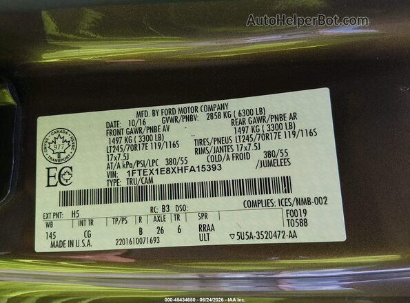 1FTEX1E8XHFA15393 2017 FORD F150 Brown Engine compartment view