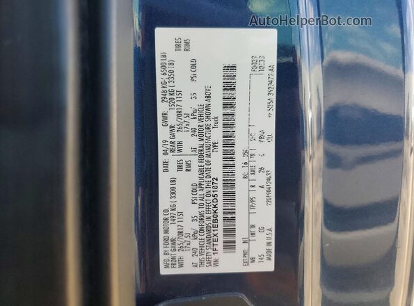 1FTEX1EB0KKD51872 2019 FORD F150 Blue 