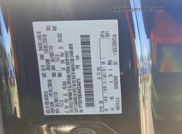1FTEX1EB3KKD34273 2019 FORD F150 Черный Вид подкапотного пространства