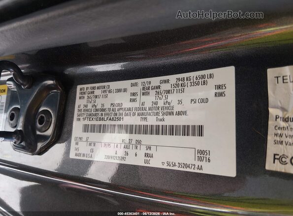 1FTEX1EB8LFA82501 2020 FORD F150 Black Widok komory silnika