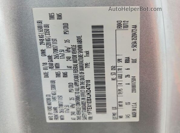 1FTEX1EBXJKD47018 2018 FORD F150 Silver Շարժիչի բաժամունքի տեսք