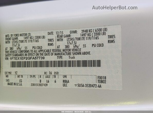 1FTEX1EP2GFA57739 2016 FORD F150 White Rear right