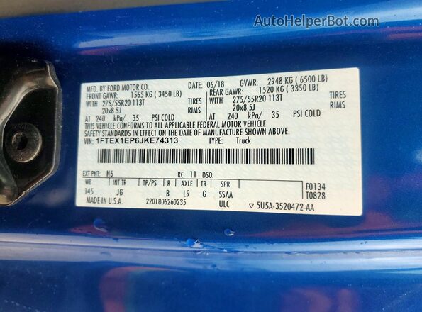 1FTEX1EP6JKE74313 2018 FORD F150 Blue Widok komory silnika