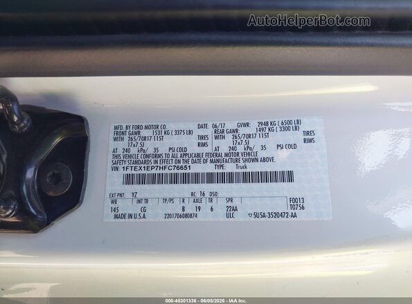 1FTEX1EP7HFC76651 2017 FORD F150 White 