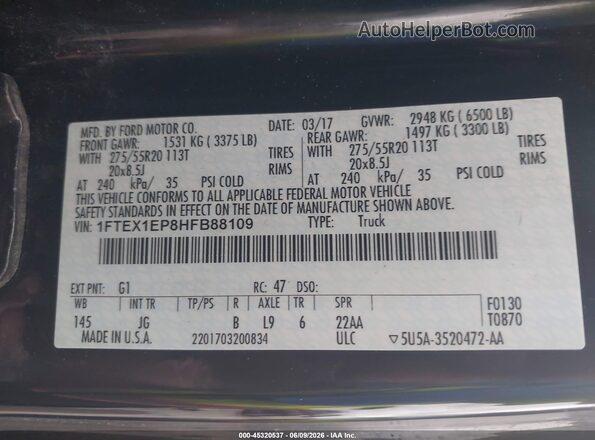 1FTEX1EP8HFB88109 2017 FORD F150 Black Вид підкапотного простору