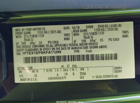 1FTEX1EP8KFA11289 2019 FORD F150 Black Engine compartment view
