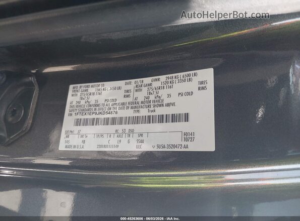 1FTEX1EP9JKD54876 2018 FORD F150 Gray Շարժիչի բաժամունքի տեսք