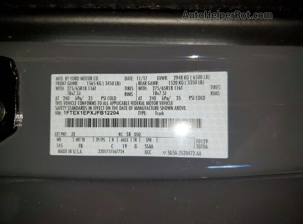 1FTEX1EPXJFB12204 2018 FORD F150 Gray Widok komory silnika