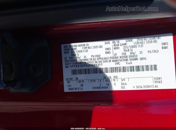 1FTEX1EPXJFE01311 2018 FORD F150 Red Вид підкапотного простору