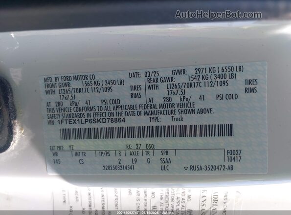 1FTEX1LP6SKD78864 2025 FORD F150 White 