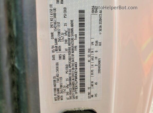 1FTEX1LP9RKE12483 2024 FORD F150 White 