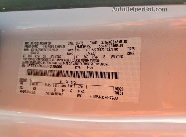 1FTEX1RG0JFD39069 2018 FORD F150 White Widok komory silnika