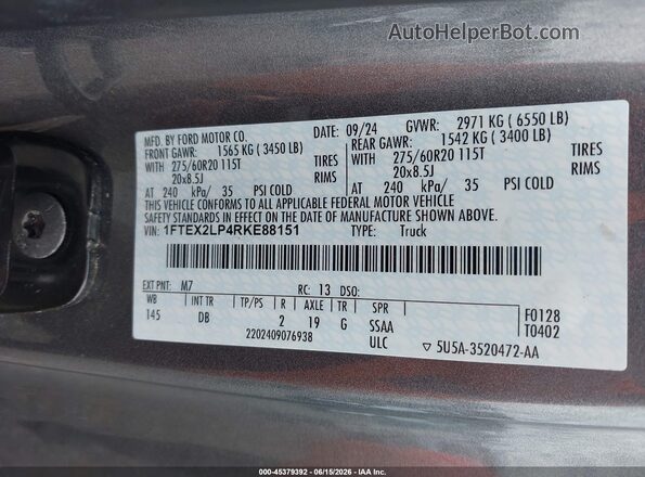 1FTEX2LP4RKE88151 2024 FORD F150 Серый Вид подкапотного пространства
