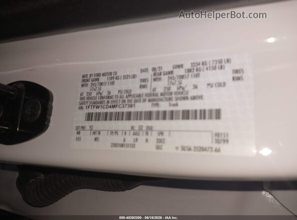 1FTFW1CD4MFC37381 2021 FORD F150 Белый Вид подкапотного пространства