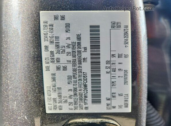 1FTFW1CD9MFC03517 2021 FORD F150 Gray Vista del compartimento del motor