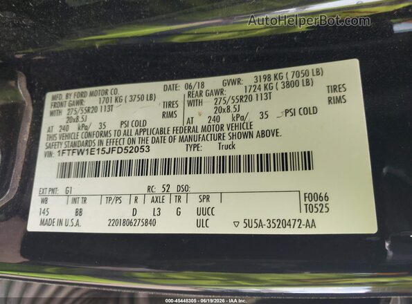1FTFW1E15JFD52053 2018 FORD F150 Black Вид підкапотного простору