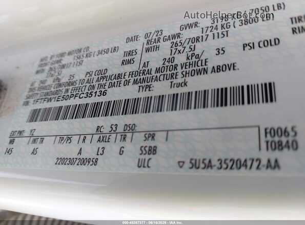 1FTFW1E50PFC35136 2023 FORD F150 White 