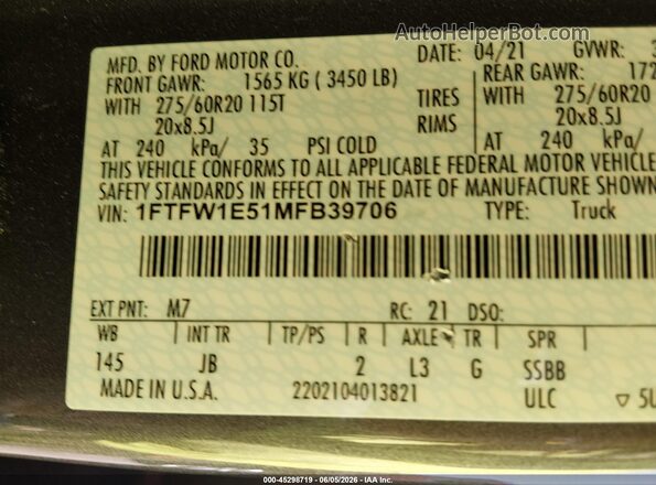1FTFW1E51MFB39706 2021 FORD F150 Gray Engine compartment view