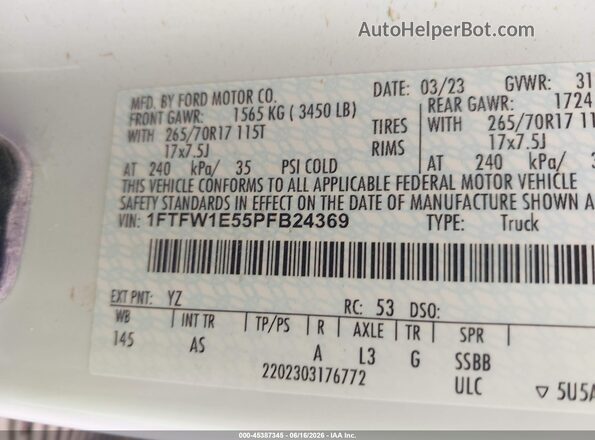 1FTFW1E55PFB24369 2023 FORD F150 White 