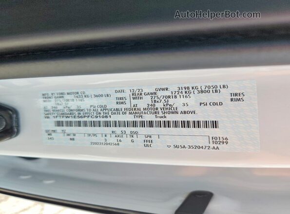 1FTFW1E56PFC91081 2023 FORD F150 White Widok komory silnika