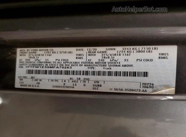 1FTFW1E59MFA70263 2021 FORD F150 Gray ძრავის განყოფილების ხედი