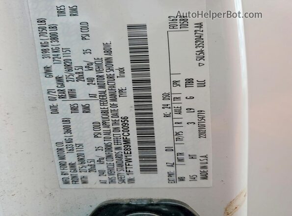 1FTFW1E89MFC00956 2021 FORD F150 White Widok komory silnika