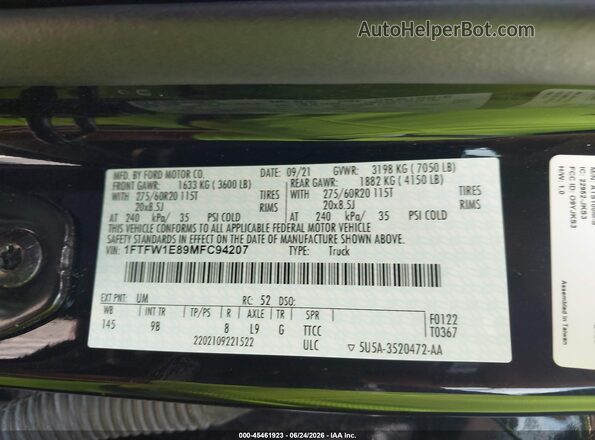 1FTFW1E89MFC94207 2021 FORD F150 Черный Вид подкапотного пространства